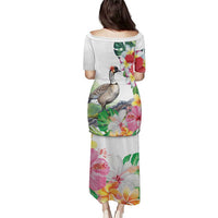 Aloha Hawaii Nene Goose Puletasi Tropical Flowers Watercolor Stylized - Polynesian Pride