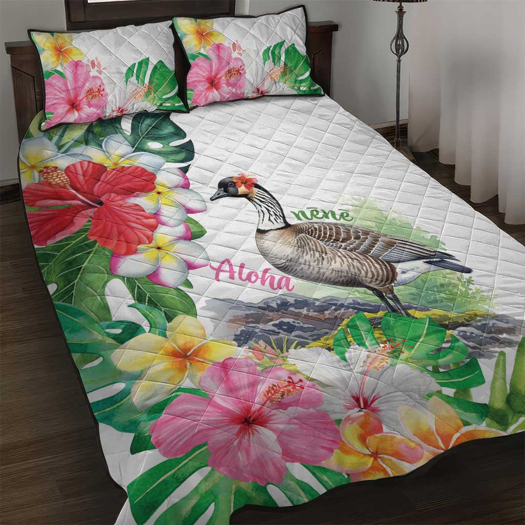 Aloha Hawaii Nene Goose Quilt Bed Set Tropical Flowers Watercolor Stylized - Polynesian Pride