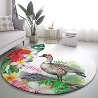 Aloha Hawaii Nene Goose Round Carpet Tropical Flowers Watercolor Stylized - Polynesian Pride
