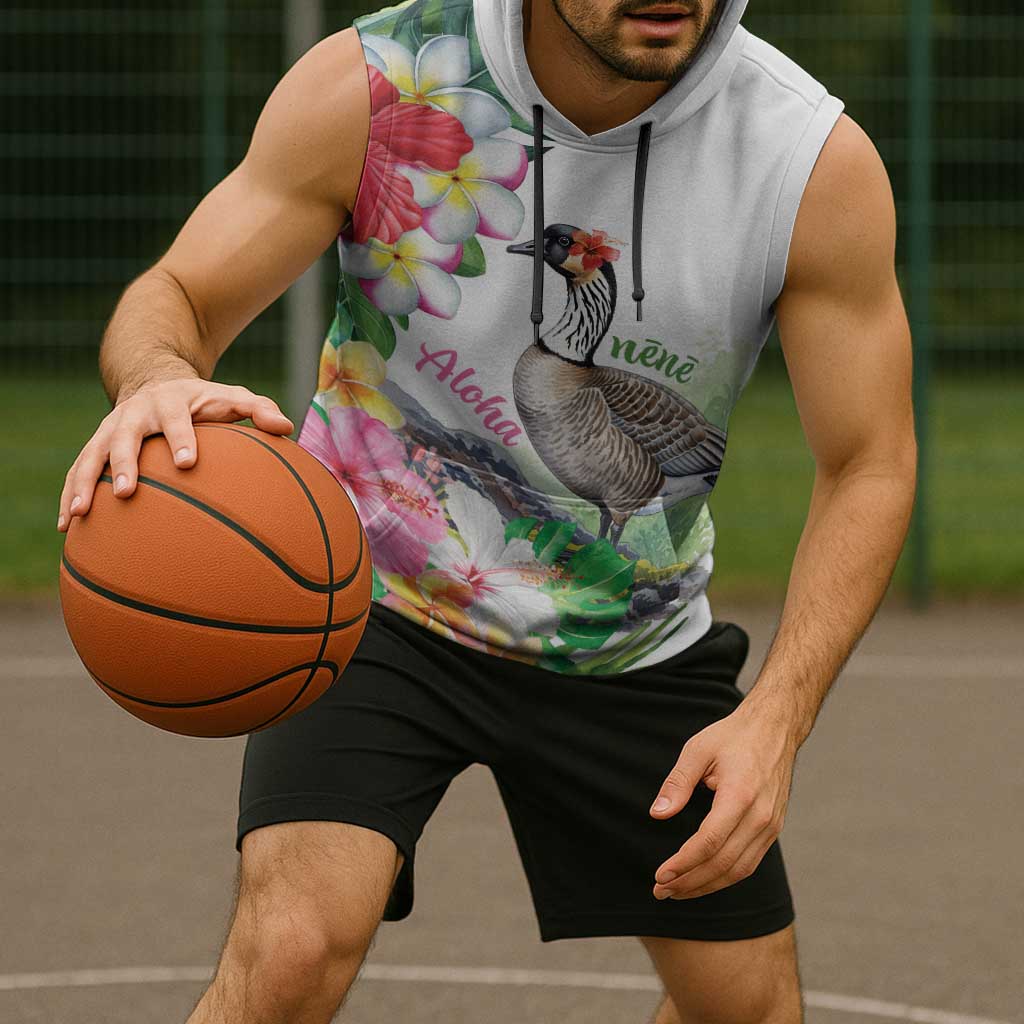 Aloha Hawaii Nene Goose Sleeveless Hoodie Tropical Flowers Watercolor Stylized - Polynesian Pride