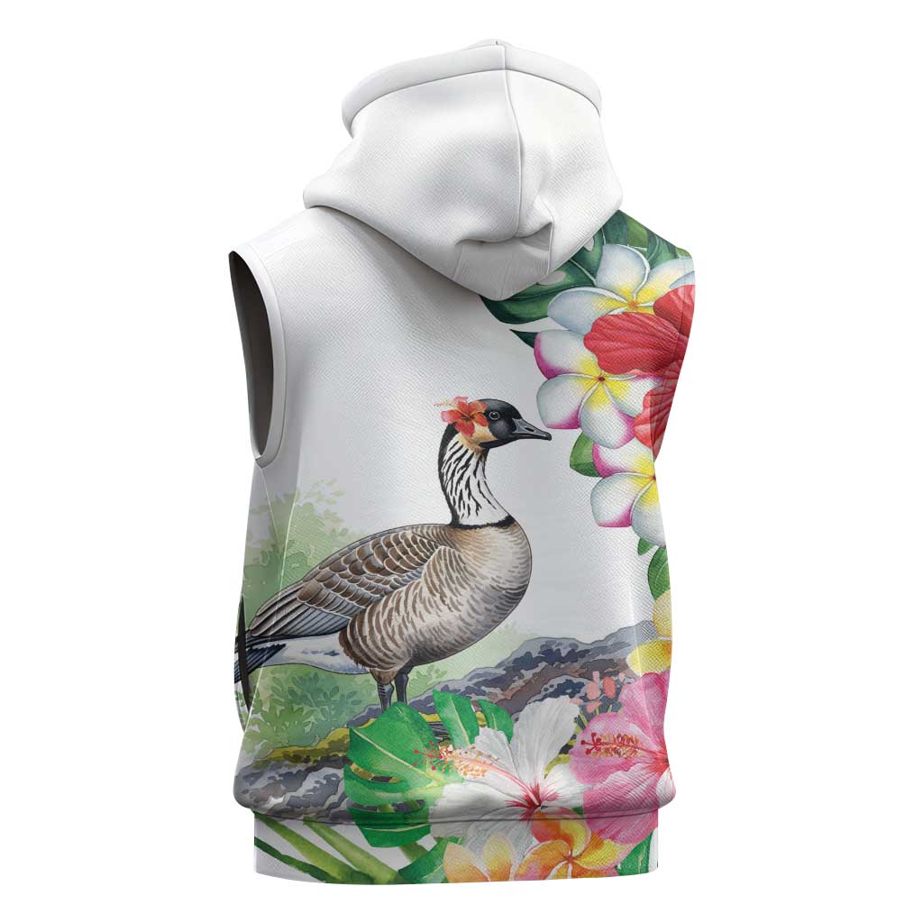Aloha Hawaii Nene Goose Sleeveless Zip Hoodie Tropical Flowers Watercolor Stylized LT14 - Polynesian Pride