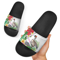 Aloha Hawaii Nene Goose Slide Sandals Tropical Flowers Watercolor Stylized - Polynesian Pride