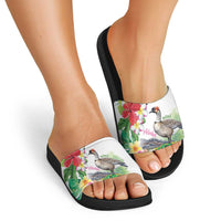 Aloha Hawaii Nene Goose Slide Sandals Tropical Flowers Watercolor Stylized - Polynesian Pride