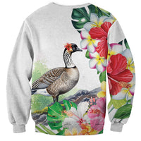 Aloha Hawaii Nene Goose Sweatshirt Tropical Flowers Watercolor Stylized - Polynesian Pride