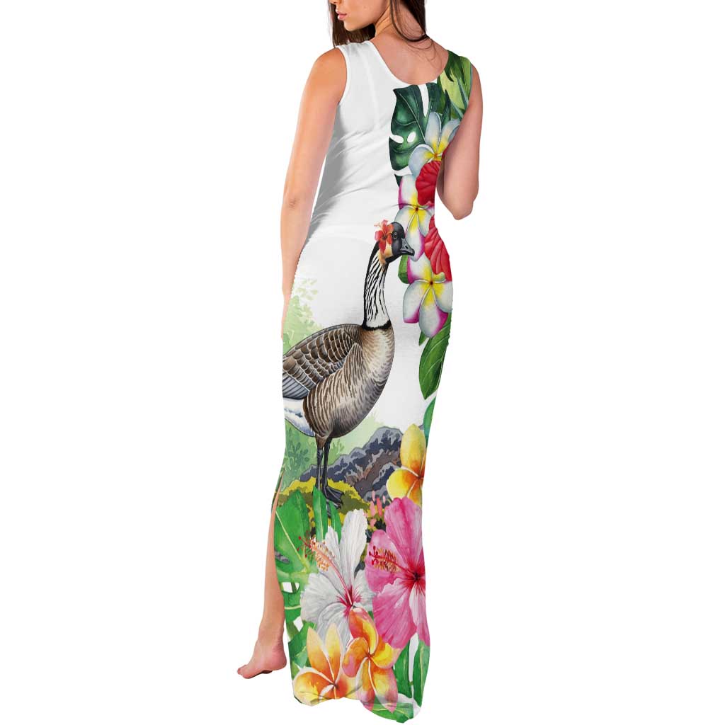 Aloha Hawaii Nene Goose Tank Maxi Dress Tropical Flowers Watercolor Stylized - Polynesian Pride