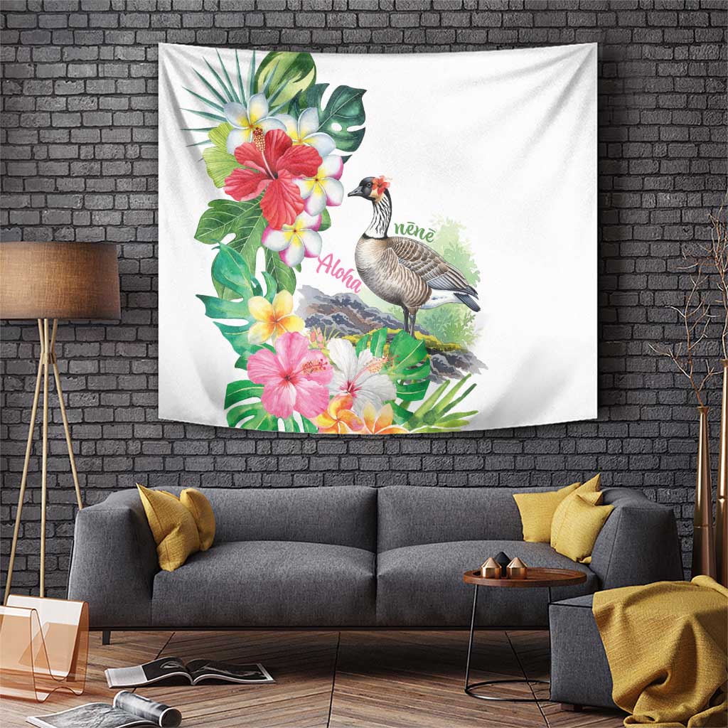 Aloha Hawaii Nene Goose Tapestry Tropical Flowers Watercolor Stylized - Polynesian Pride
