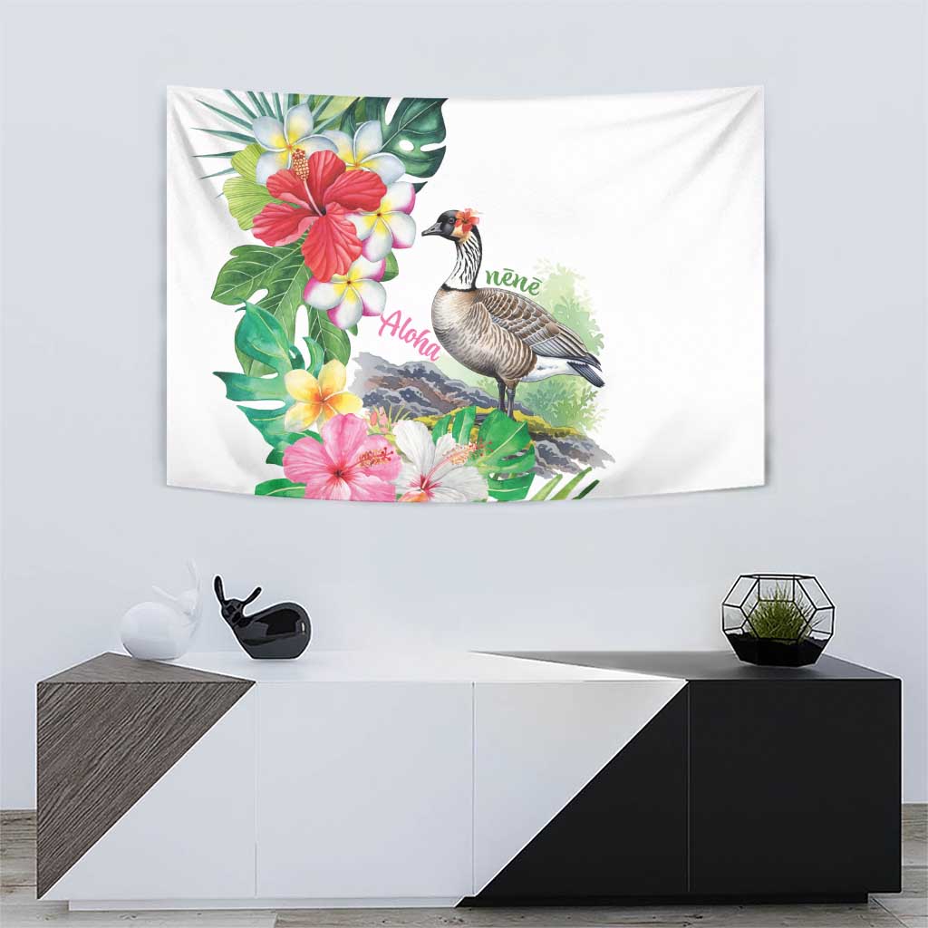 Aloha Hawaii Nene Goose Tapestry Tropical Flowers Watercolor Stylized - Polynesian Pride