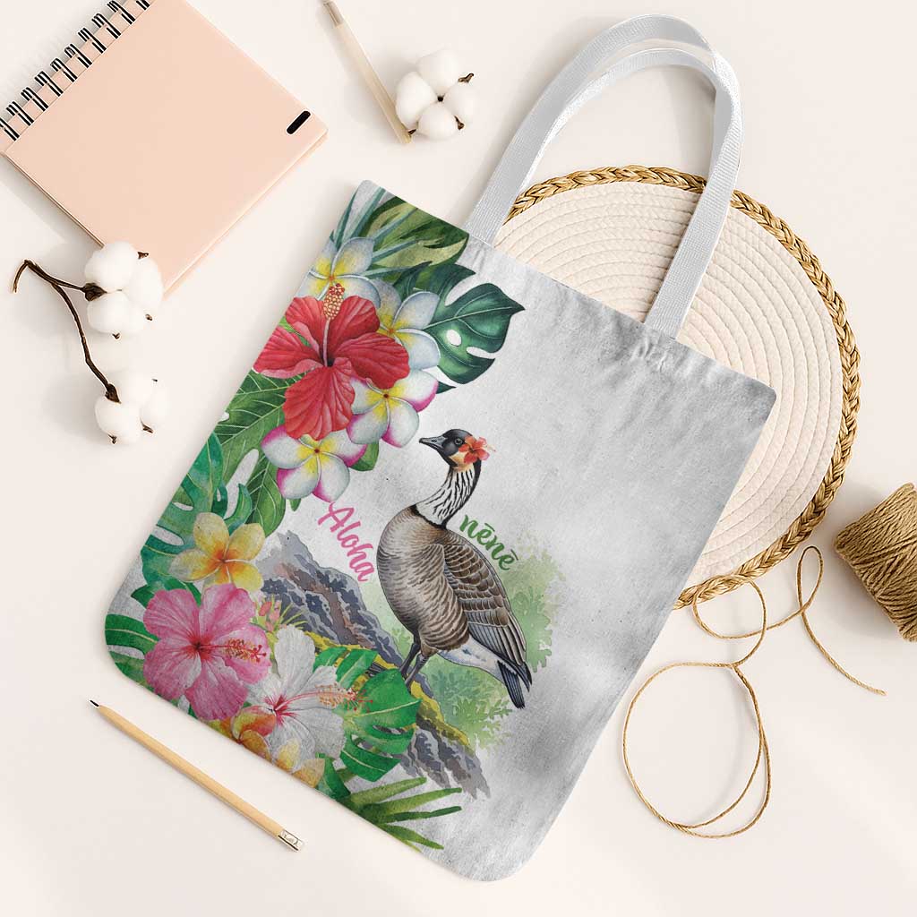 Aloha Hawaii Nene Goose Tote Bag Tropical Flowers Watercolor Stylized - Polynesian Pride