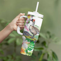 Aloha Hawaii Nene Goose Tumbler With Handle Tropical Flowers Watercolor Stylized - Polynesian Pride
