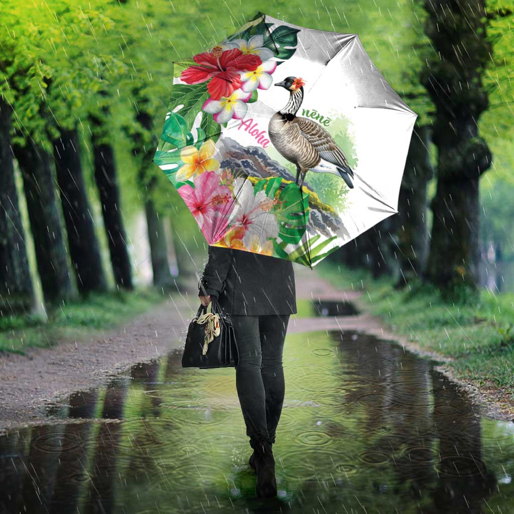 Aloha Hawaii Nene Goose Umbrella Tropical Flowers Watercolor Stylized - Polynesian Pride