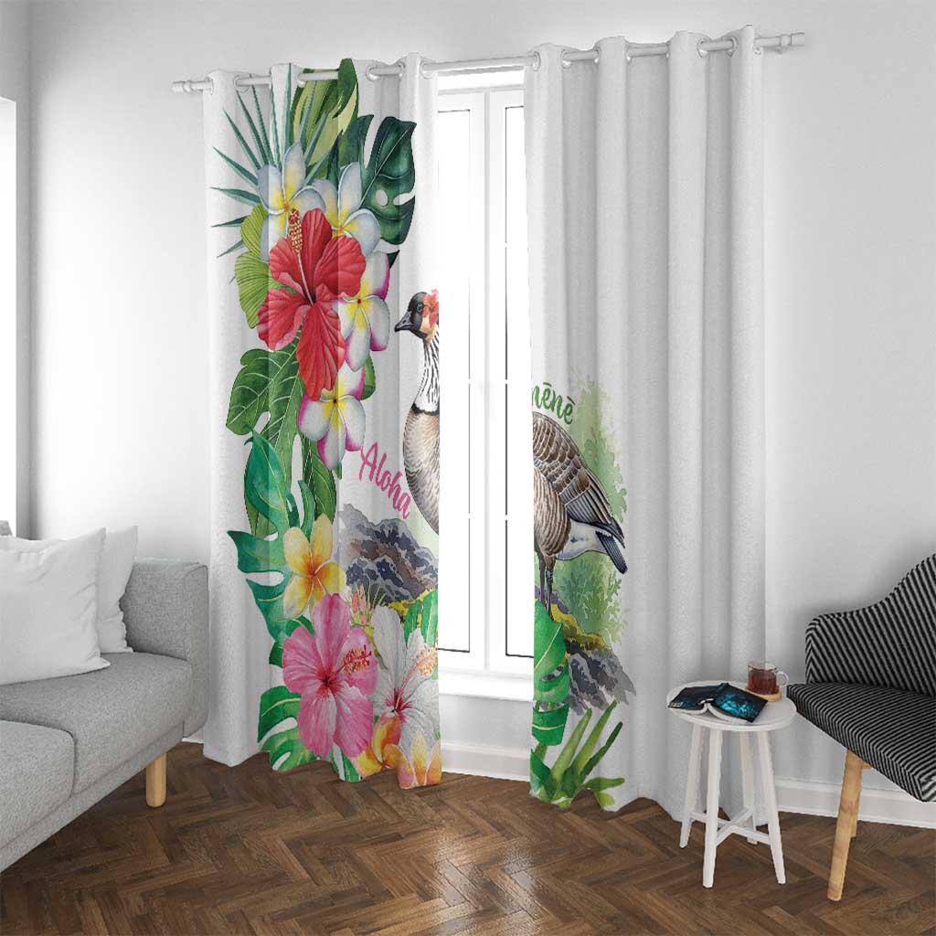 Aloha Hawaii Nene Goose Window Curtain Tropical Flowers Watercolor Stylized - Polynesian Pride