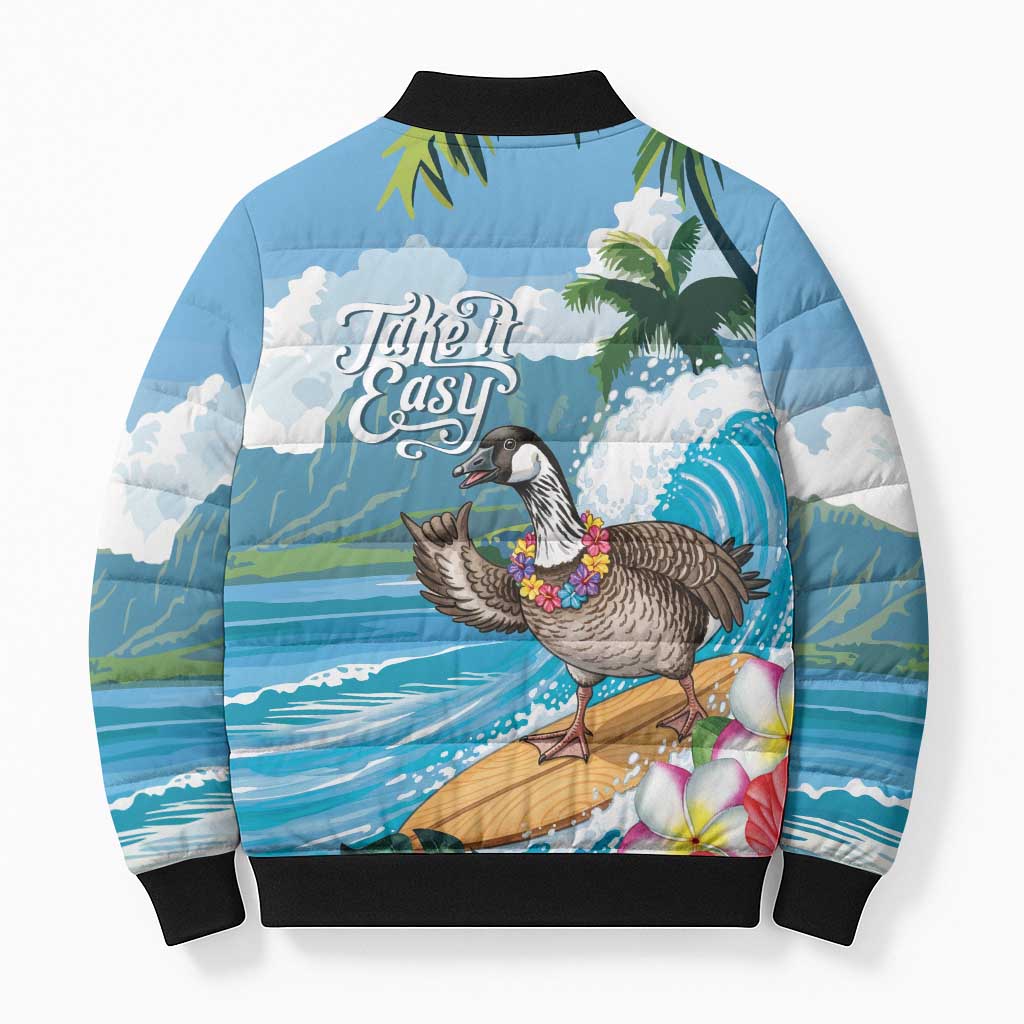 Aloha Hawaii Shaka Nene Goose Bomber Puffer Jacket Surfing Take It Easy - Polynesian Pride