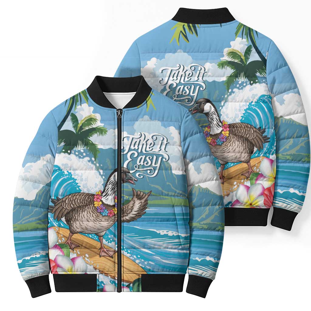 Aloha Hawaii Shaka Nene Goose Bomber Puffer Jacket Surfing Take It Easy - Polynesian Pride