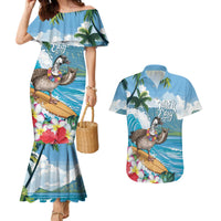 Aloha Hawaii Shaka Nene Goose Couples Matching Mermaid Dress and Hawaiian Shirt Surfing Take It Easy - Polynesian Pride