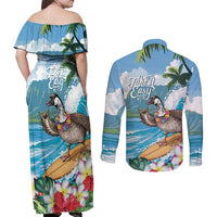 Aloha Hawaii Shaka Nene Goose Couples Matching Off Shoulder Maxi Dress and Long Sleeve Button Shirt Surfing Take It Easy - Polynesian Pride