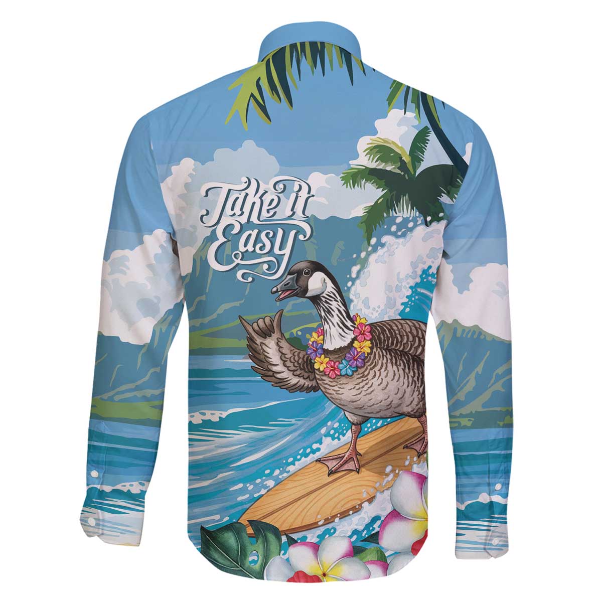 Aloha Hawaii Shaka Nene Goose Family Matching Off The Shoulder Long Sleeve Dress and Hawaiian Shirt Surfing Take It Easy - Polynesian Pride
