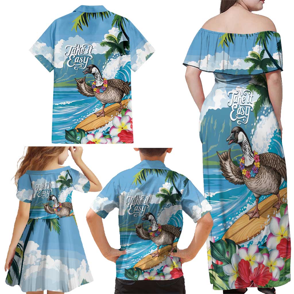 Aloha Hawaii Shaka Nene Goose Family Matching Off Shoulder Maxi Dress and Hawaiian Shirt Surfing Take It Easy - Polynesian Pride