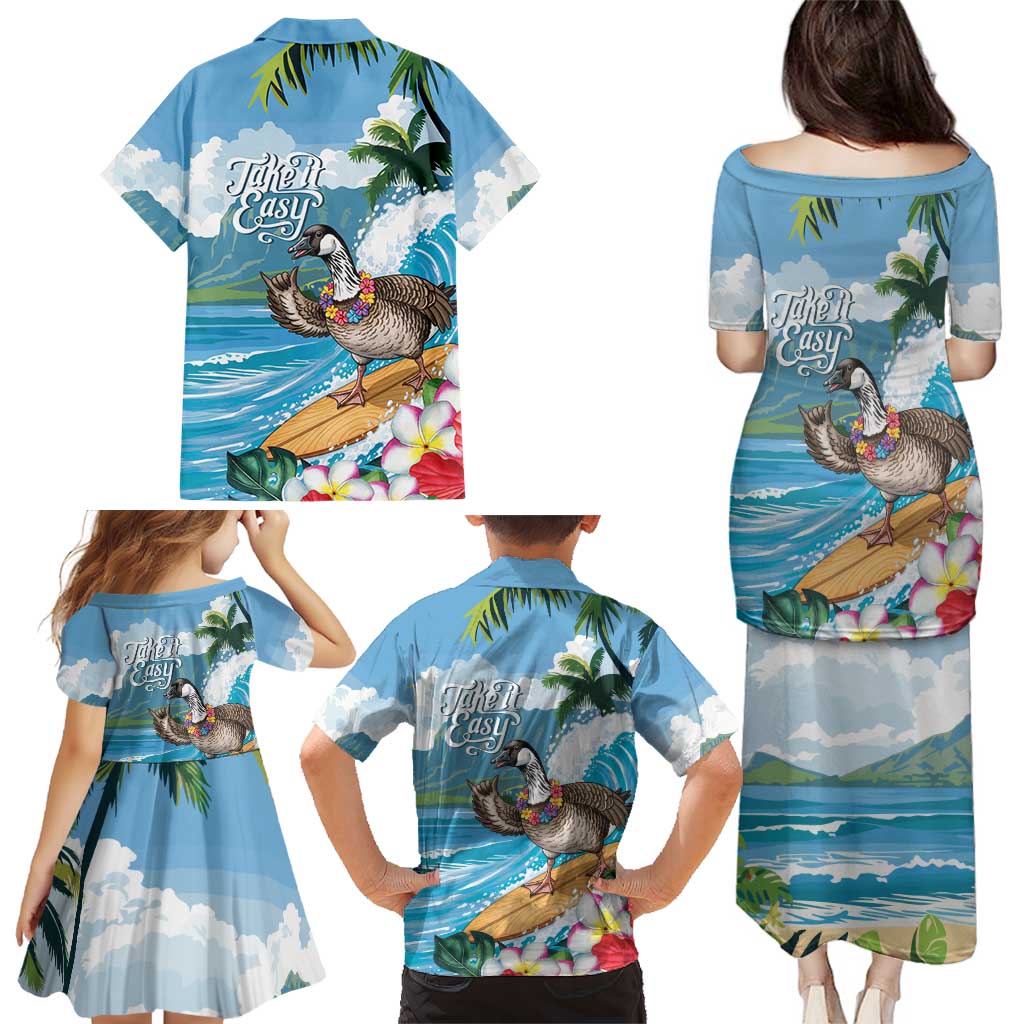 Aloha Hawaii Shaka Nene Goose Family Matching Puletasi and Hawaiian Shirt Surfing Take It Easy - Polynesian Pride