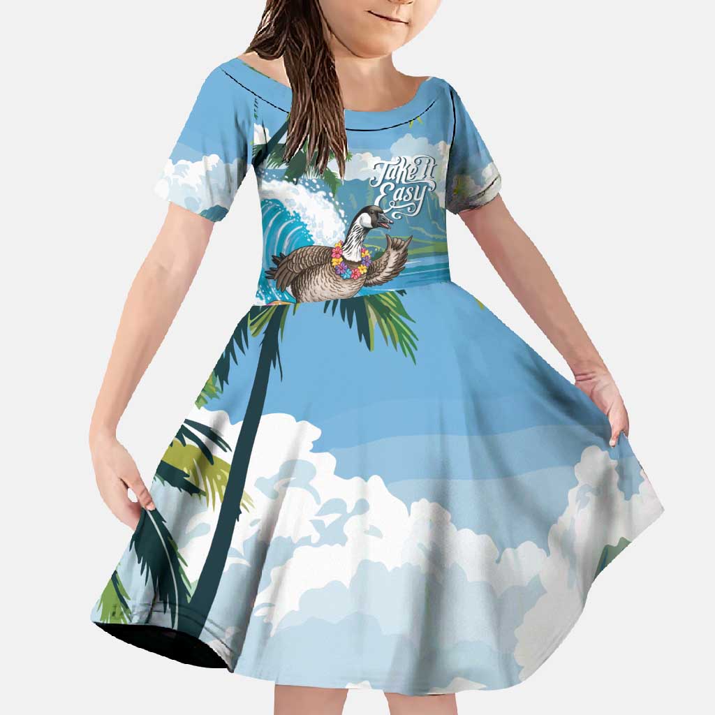 Aloha Hawaii Shaka Nene Goose Family Matching Short Sleeve Bodycon Dress and Hawaiian Shirt Surfing Take It Easy - Polynesian Pride