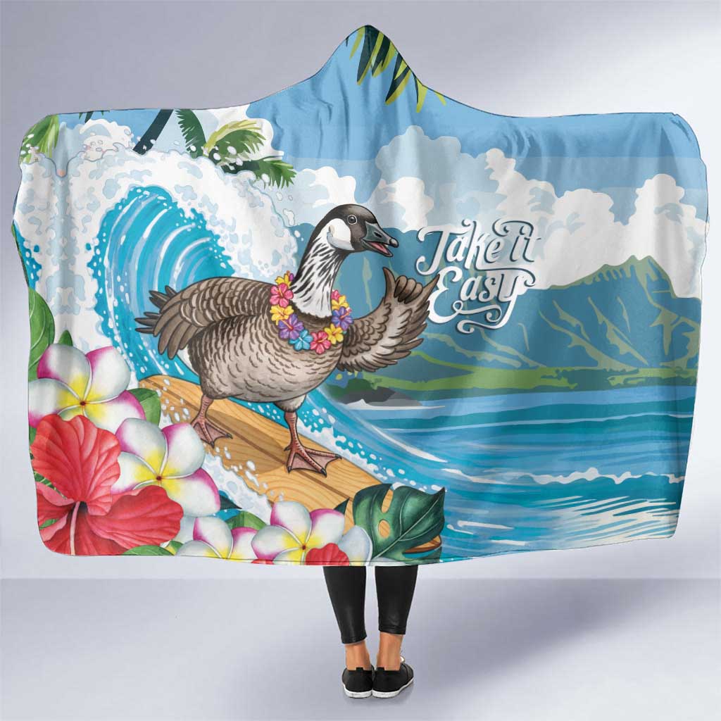Aloha Hawaii Shaka Nene Goose Hooded Blanket Surfing Take It Easy LT14 One Size Blue - Polynesian Pride