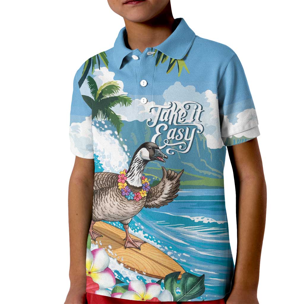 Aloha Hawaii Shaka Nene Goose Kid Polo Shirt Surfing Take It Easy LT14 Kid Blue - Polynesian Pride