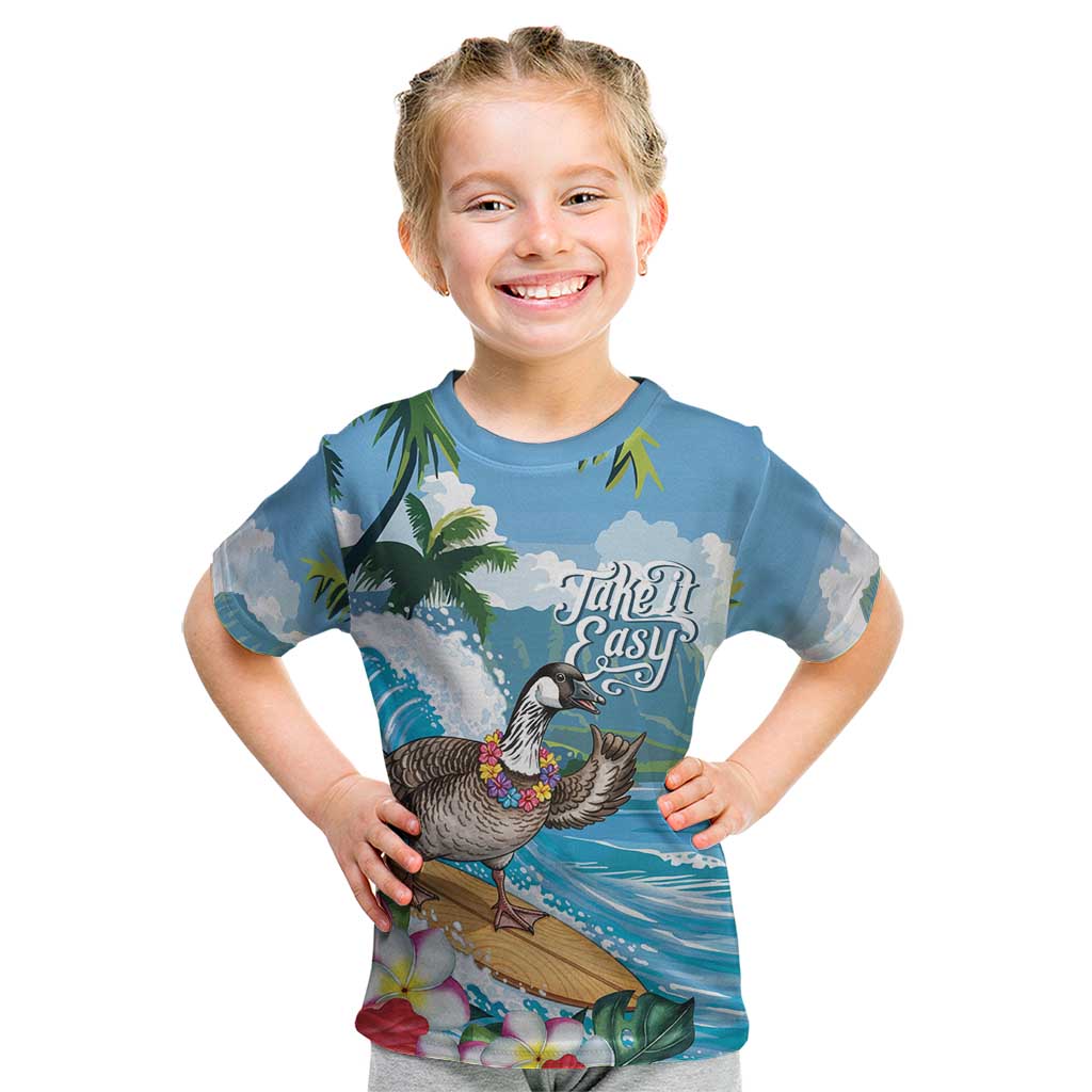 Aloha Hawaii Shaka Nene Goose Kid T Shirt Surfing Take It Easy LT14 Blue - Polynesian Pride