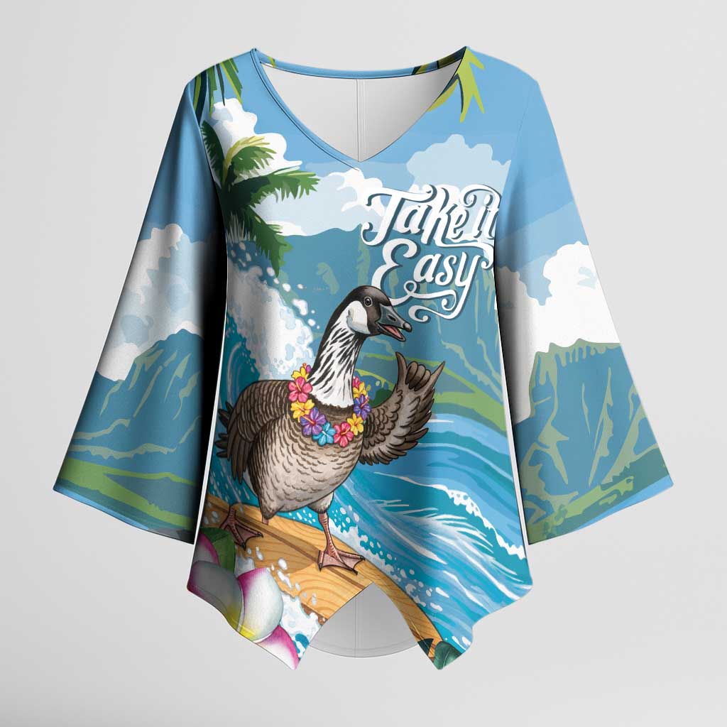 Aloha Hawaii Shaka Nene Goose Kimono Sleeve Blouse Surfing Take It Easy - Polynesian Pride