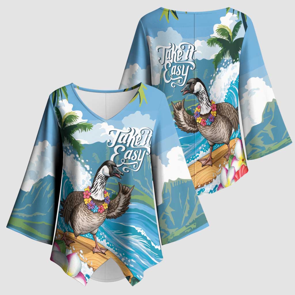 Aloha Hawaii Shaka Nene Goose Kimono Sleeve Blouse Surfing Take It Easy - Polynesian Pride