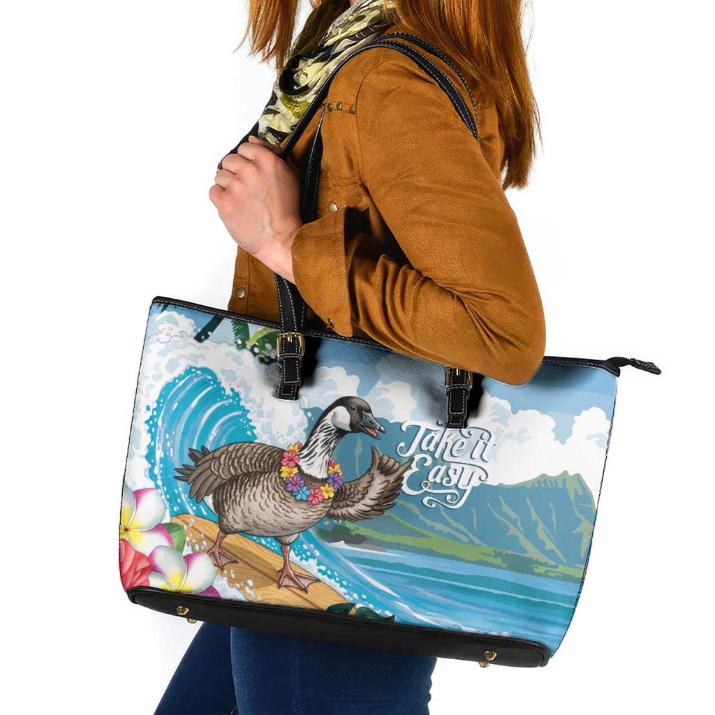 Aloha Hawaii Shaka Nene Goose Leather Tote Bag Surfing Take It Easy LT14 Blue - Polynesian Pride