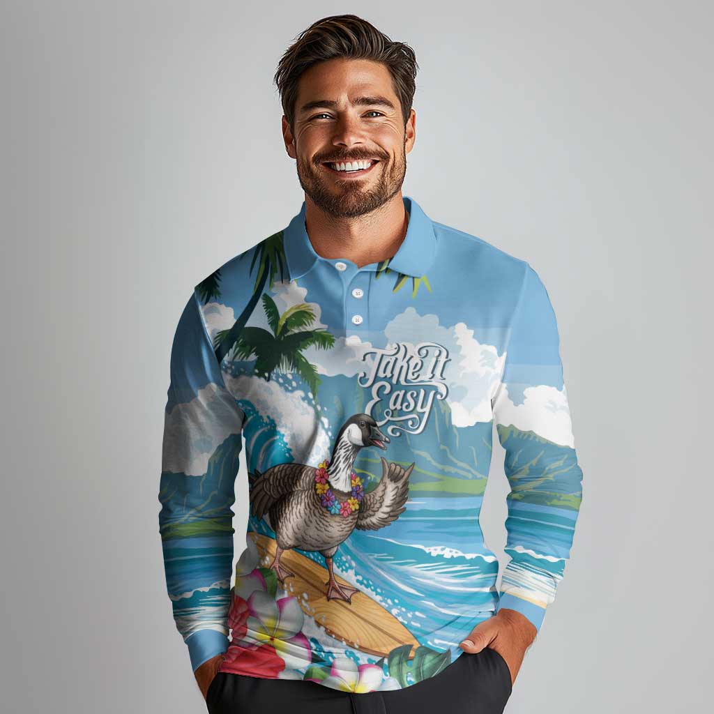 Aloha Hawaii Shaka Nene Goose Long Sleeve Polo Shirt Surfing Take It Easy - Polynesian Pride