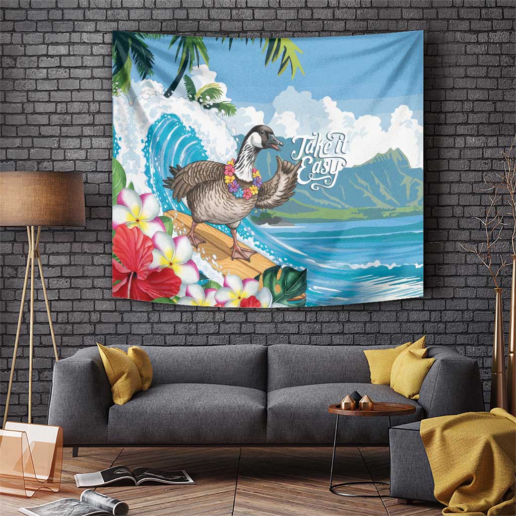 Aloha Hawaii Shaka Nene Goose Tapestry Surfing Take It Easy LT14 Blue - Polynesian Pride