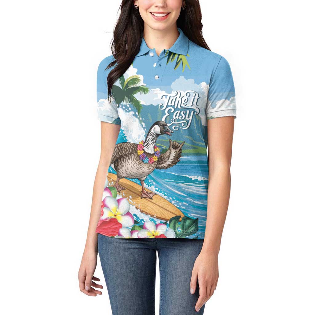 Aloha Hawaii Shaka Nene Goose Women Polo Shirt Surfing Take It Easy - Polynesian Pride