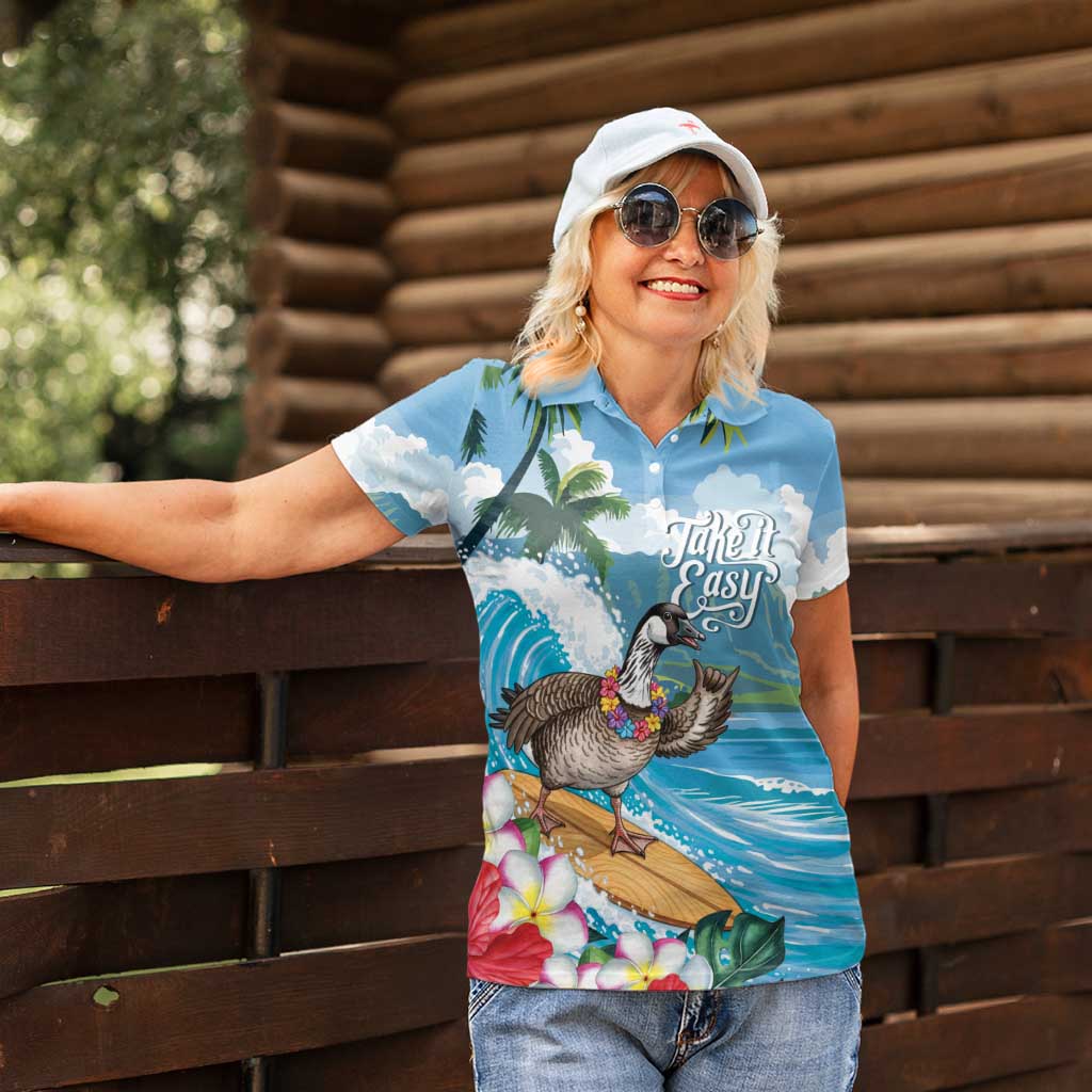 Aloha Hawaii Shaka Nene Goose Women Polo Shirt Surfing Take It Easy - Polynesian Pride