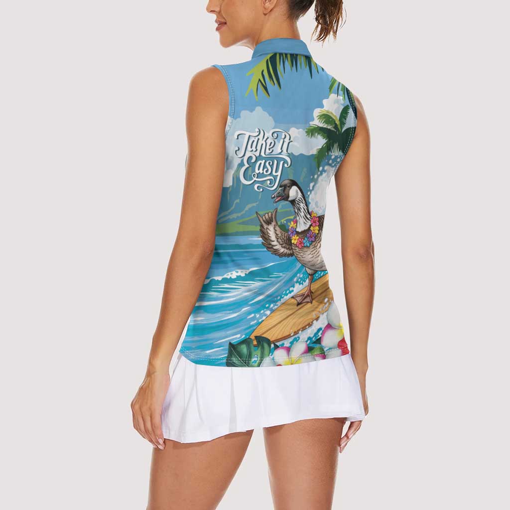 Aloha Hawaii Shaka Nene Goose Women Sleeveless Polo Shirt Surfing Take It Easy - Polynesian Pride