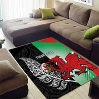 New Zealand and Wales Rugby Custom Area Rug Aotearoa All Black Combine Welsh Dragon - Polynesian Pride