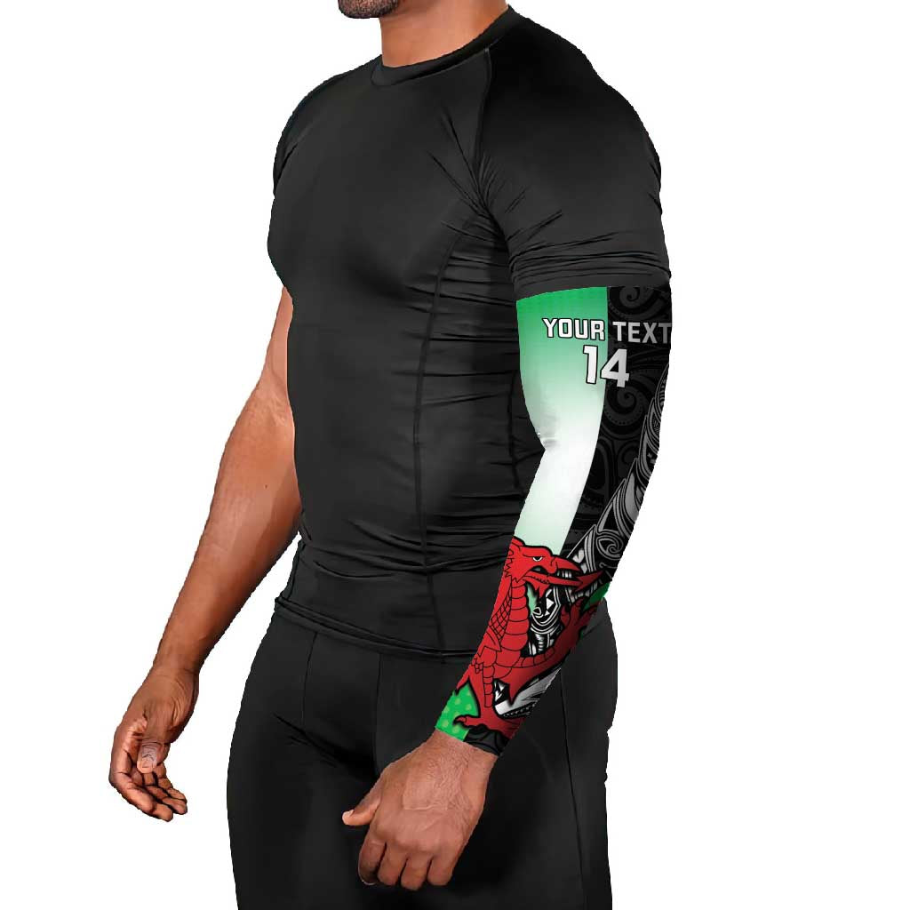 New Zealand and Wales Rugby Custom Arm Sleeves Aotearoa All Black Combine Welsh Dragon - Polynesian Pride