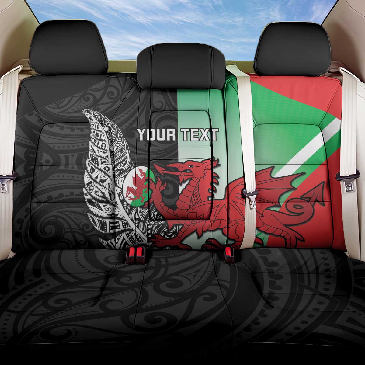 New Zealand and Wales Rugby Custom Back Car Seat Cover Aotearoa All Black Combine Welsh Dragon - Polynesian Pride