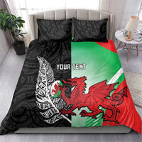 New Zealand and Wales Rugby Custom Bedding Set Aotearoa All Black Combine Welsh Dragon - Polynesian Pride
