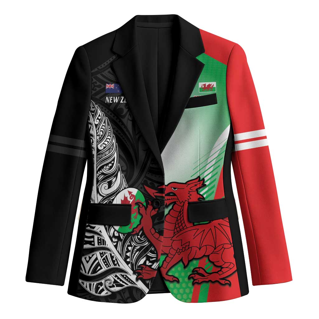 New Zealand and Wales Rugby Custom Blazer Aotearoa All Black Combine Welsh Dragon - Polynesian Pride