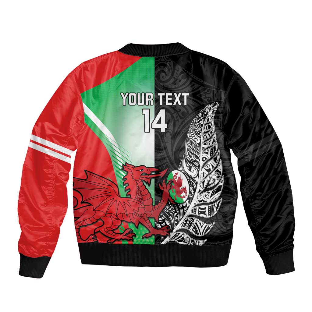 New Zealand and Wales Rugby Custom Bomber Jacket Aotearoa All Black Combine Welsh Dragon - Polynesian Pride