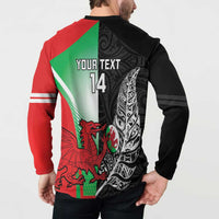 New Zealand and Wales Rugby Custom Button Sweatshirt Aotearoa All Black Combine Welsh Dragon - Polynesian Pride