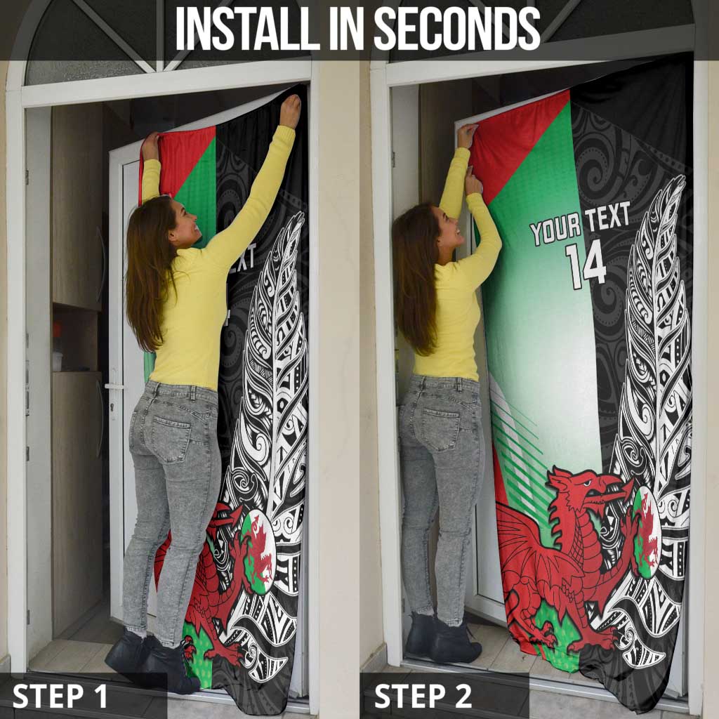 New Zealand and Wales Rugby Custom Door Cover Aotearoa All Black Combine Welsh Dragon - Polynesian Pride