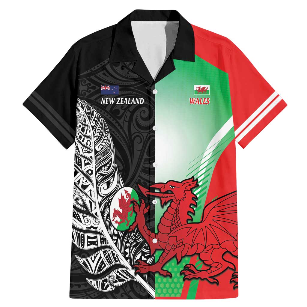 New Zealand and Wales Rugby Custom Family Matching Mermaid Dress and Hawaiian Shirt Aotearoa All Black Combine Welsh Dragon - Polynesian Pride