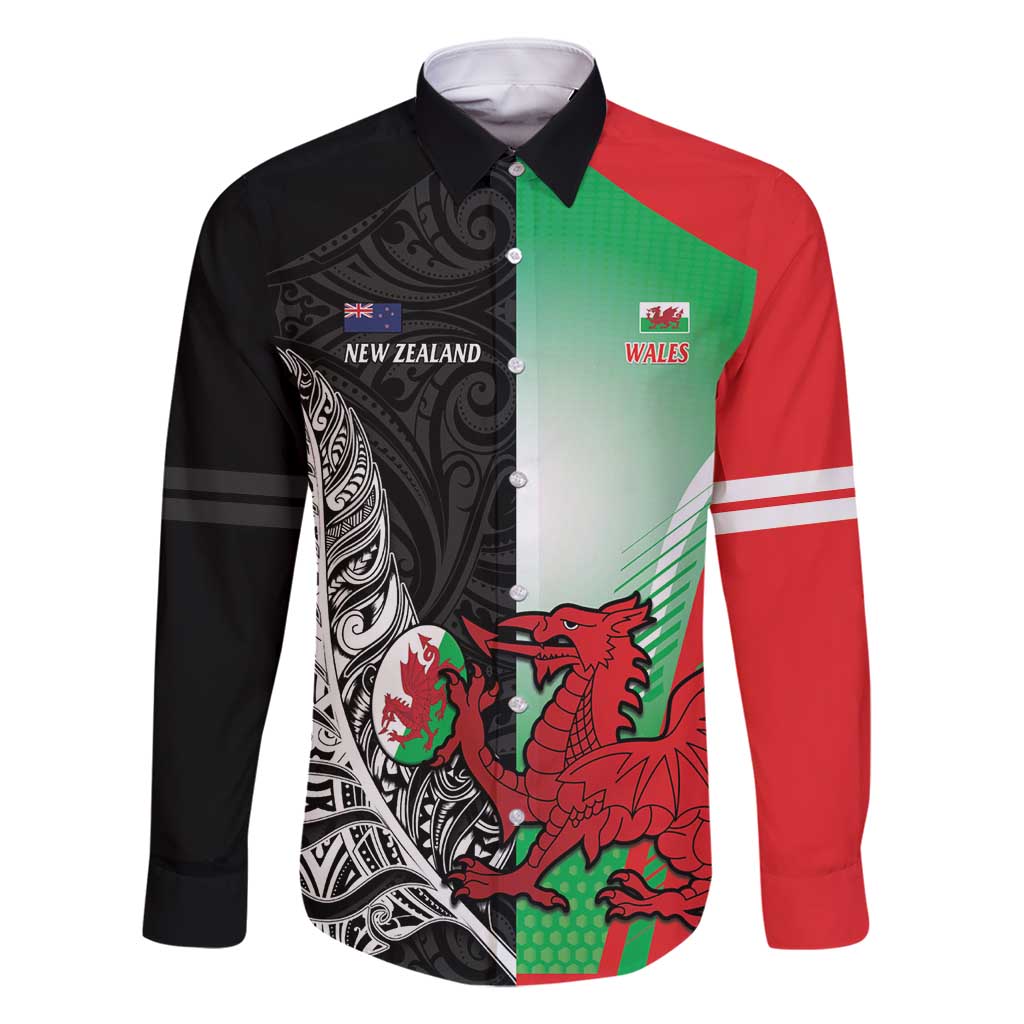New Zealand and Wales Rugby Custom Family Matching Mermaid Dress and Hawaiian Shirt Aotearoa All Black Combine Welsh Dragon - Polynesian Pride