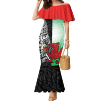 New Zealand and Wales Rugby Custom Family Matching Mermaid Dress and Hawaiian Shirt Aotearoa All Black Combine Welsh Dragon - Polynesian Pride
