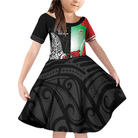 New Zealand and Wales Rugby Custom Family Matching Off Shoulder Short Dress and Hawaiian Shirt Aotearoa All Black Combine Welsh Dragon - Polynesian Pride