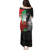 New Zealand and Wales Rugby Custom Family Matching Puletasi and Hawaiian Shirt Aotearoa All Black Combine Welsh Dragon - Polynesian Pride