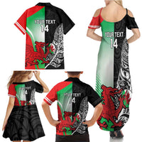 New Zealand and Wales Rugby Custom Family Matching Summer Maxi Dress and Hawaiian Shirt Aotearoa All Black Combine Welsh Dragon - Polynesian Pride