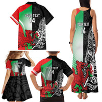 New Zealand and Wales Rugby Custom Family Matching Tank Maxi Dress and Hawaiian Shirt Aotearoa All Black Combine Welsh Dragon - Polynesian Pride