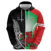 New Zealand and Wales Rugby Custom Hoodie Aotearoa All Black Combine Welsh Dragon - Polynesian Pride